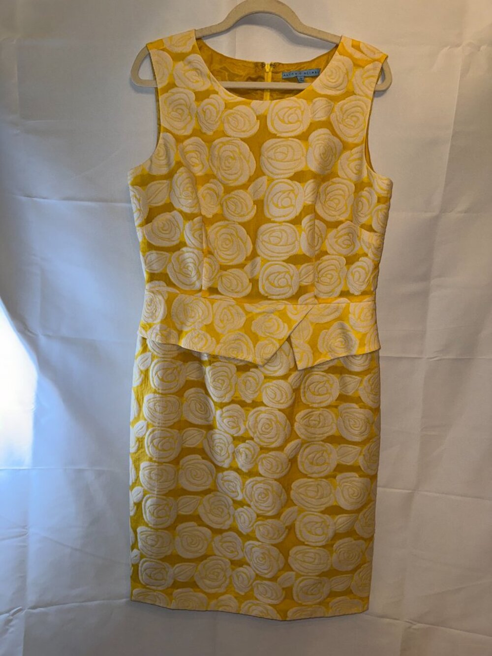 Antonio Melani Yellow Embossed Rose Midi Shift Dress (12)